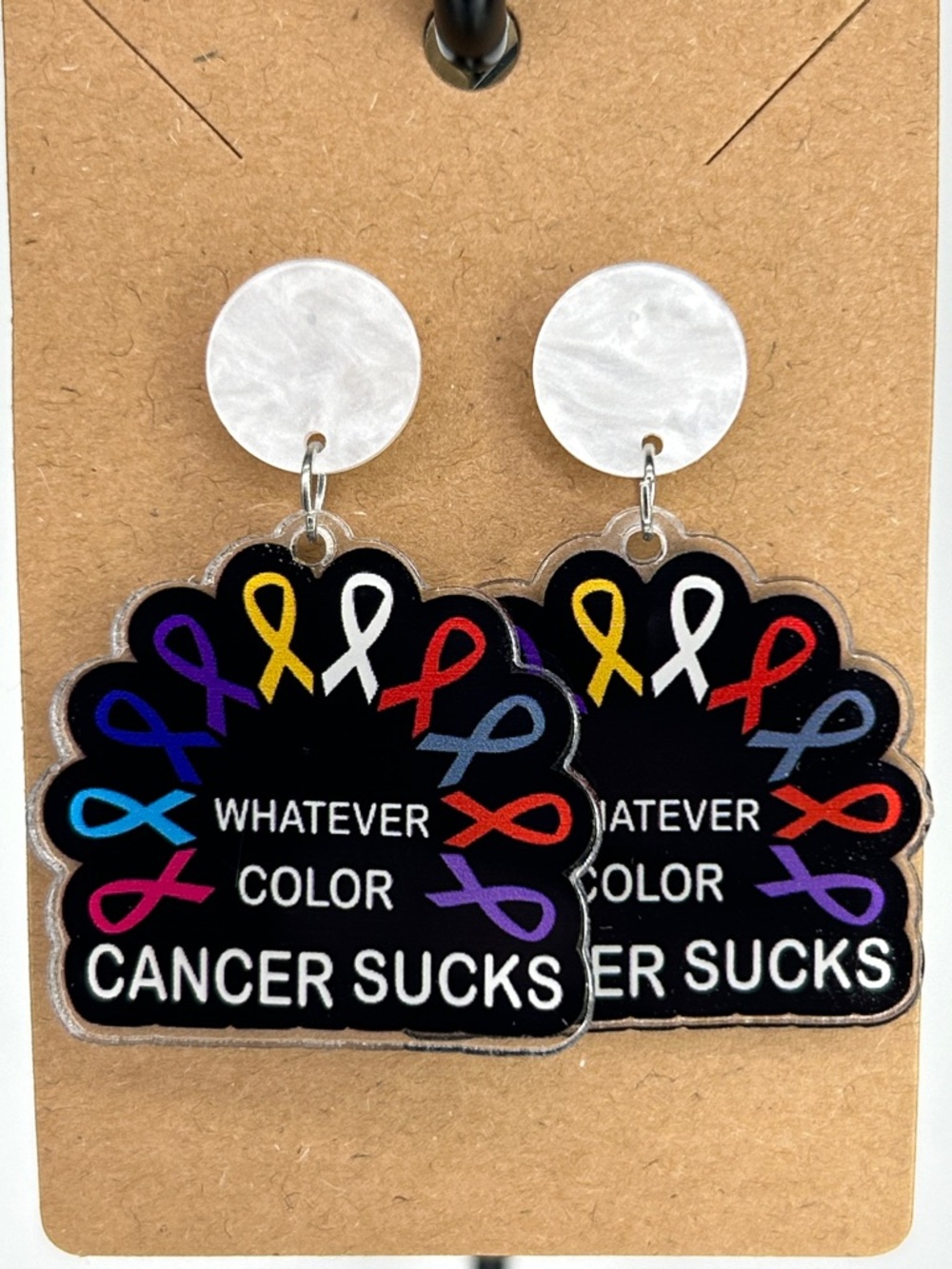 Whatever Color Cancer Sucks Multicolor Awareness Stud Earrings Fashion Jewelry